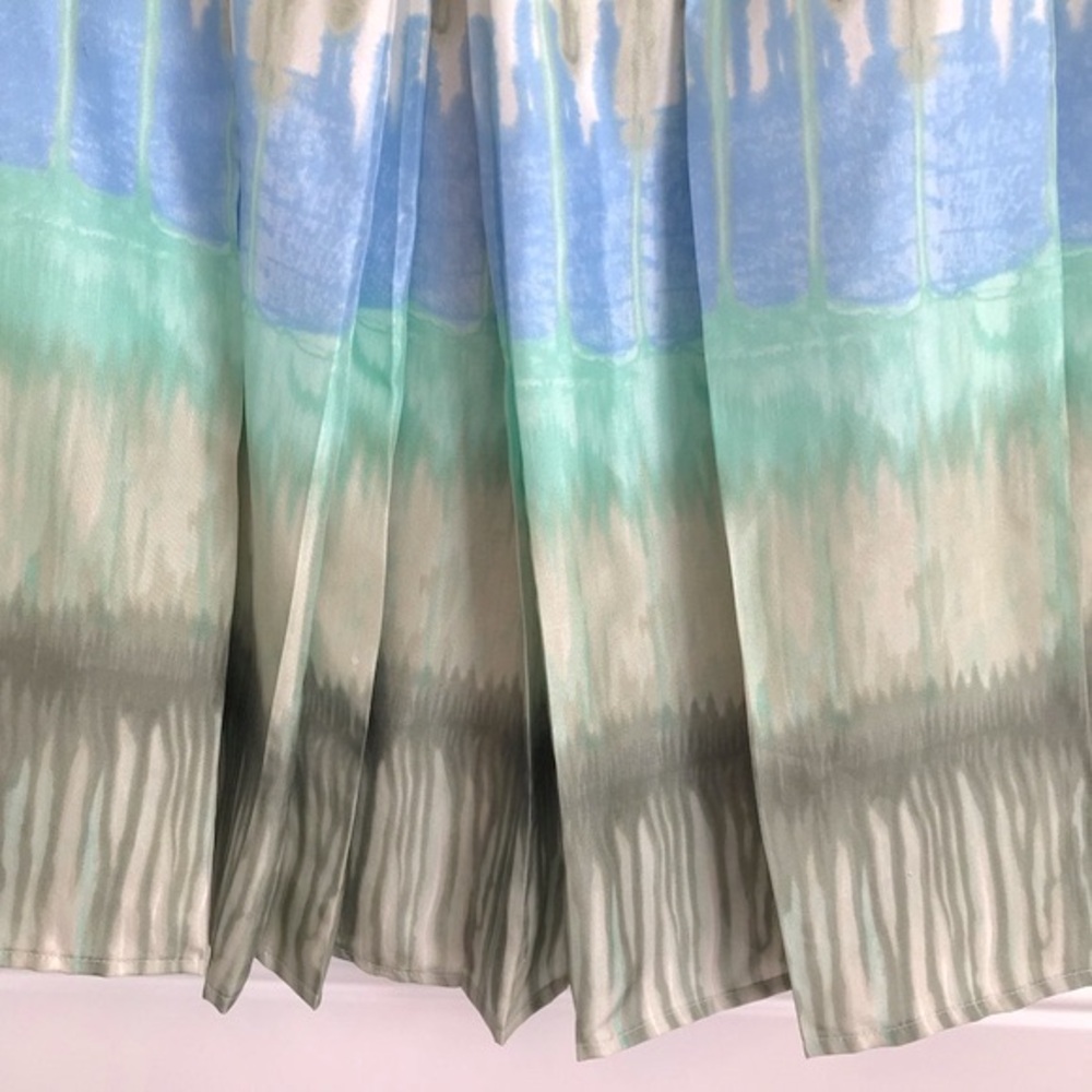 100% Silk Bandolino Women’s 12 Multi blue green drip dye pleated full skirt EUC - Picture 6 of 10